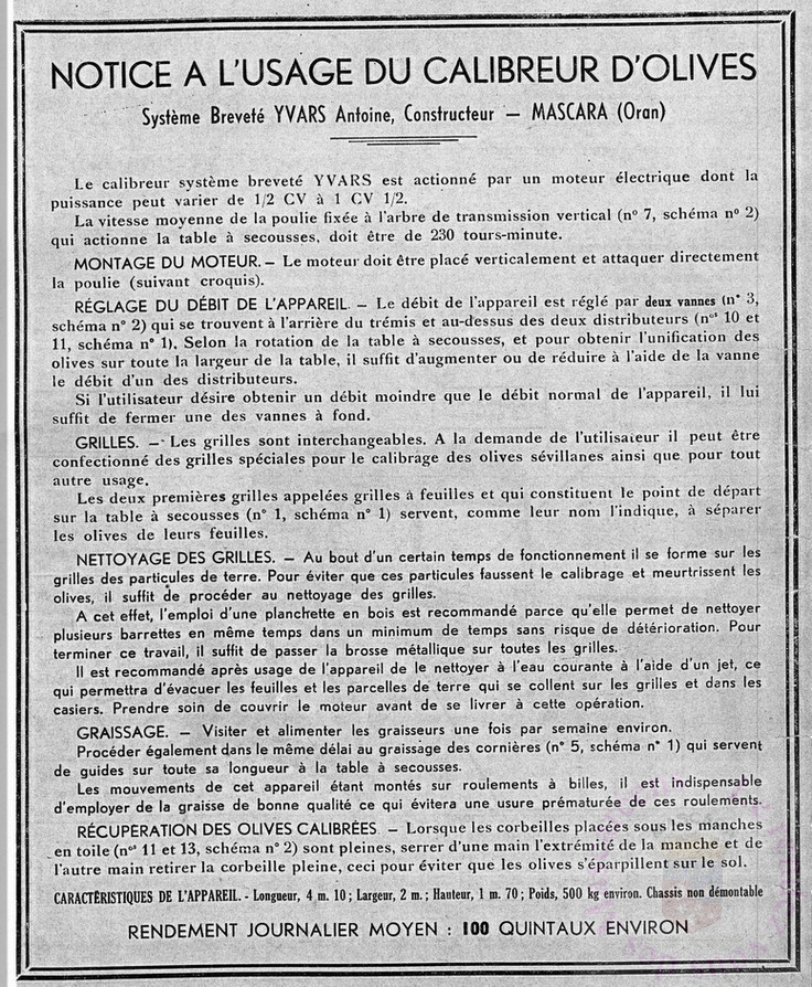 Calibreurs d' olives